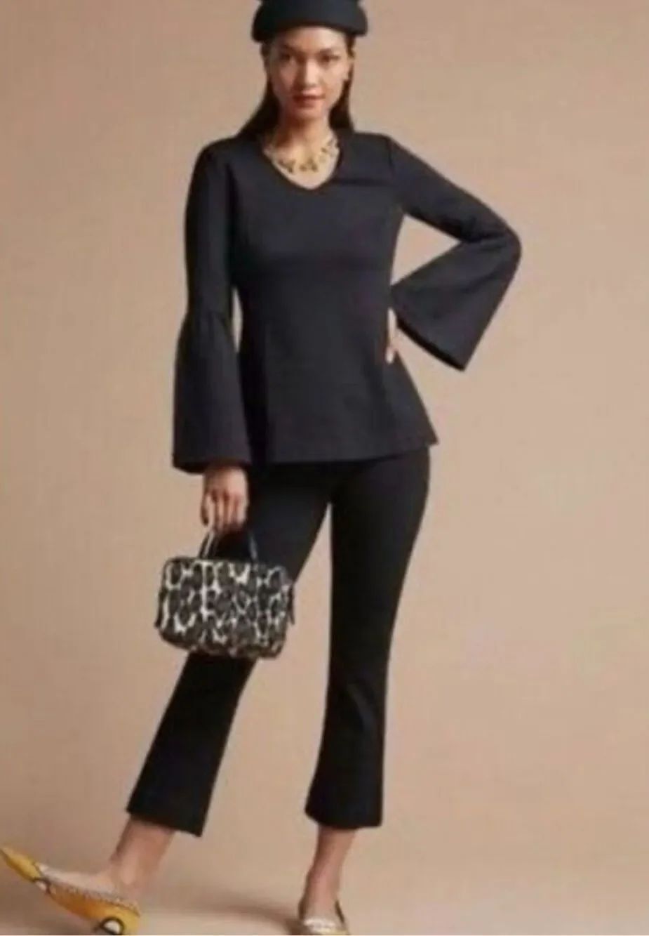 CAbi It’s a Party minimalist black bell sleeve S blouse